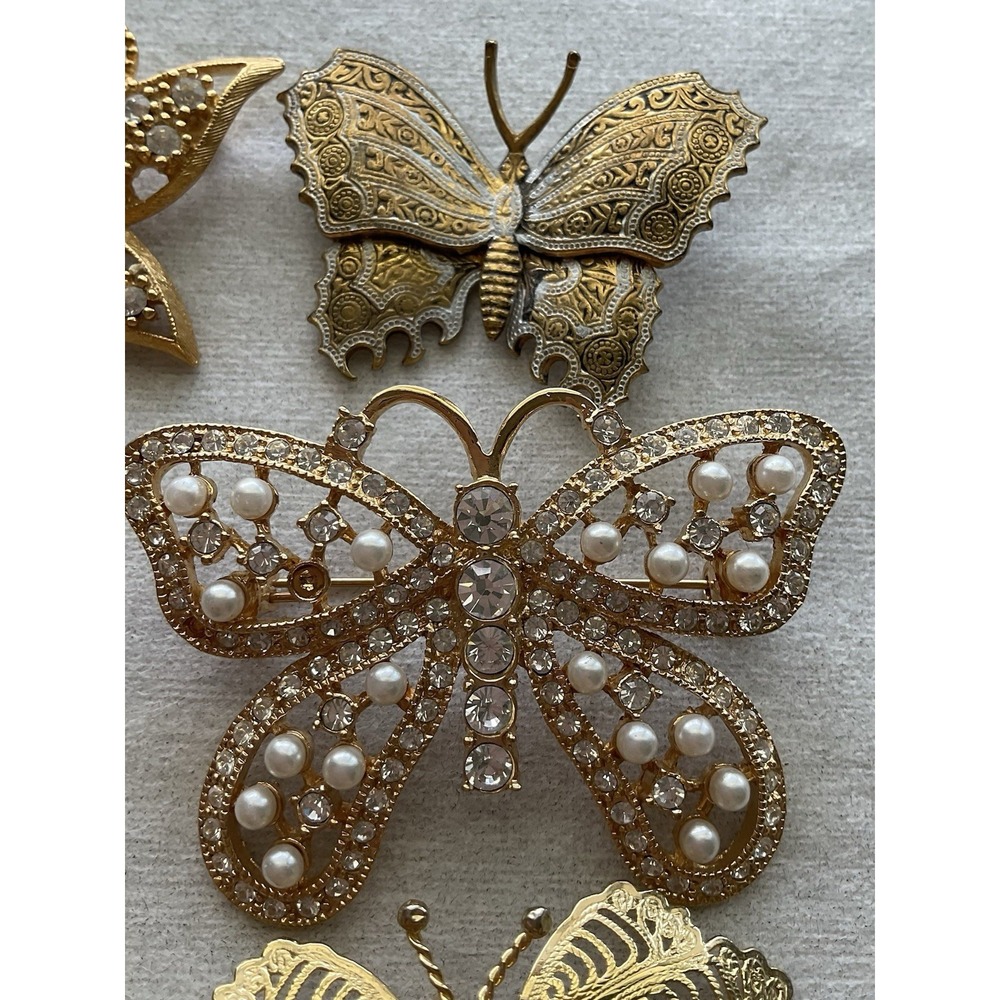 Lot Of 6 Vintage Brooch Pins Butterfly Gold Tone Estate Jewelry - Picture 3 of 12